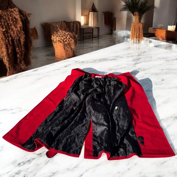 Vintage Preston & York Cardinal Red 100% Wool Pea Coat Size 4 Double Breasted - Picture 4 of 14